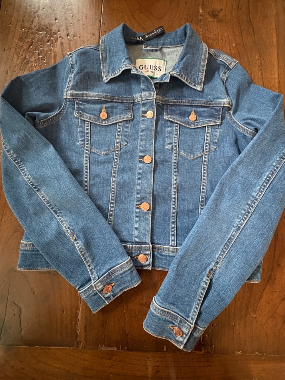 GUESS Denim Jacket Jeanologia EIM Sustainable Blue Indigo Women's Size M EUC